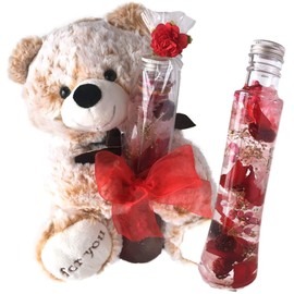 Florist Mann Preserved Flower Herbarium Respect for the Aged Day Birthday Christmas Present Bear Stuffed Animal Anniversary Girlfriend (Bare (Beige))