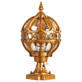 Flybling Dusk to Dawn Gold Outdoor Post Lights, Exterior Waterproof Rustproof Sphere Outside Post Lamps Fixture, Farmhouse Aluminum Pillar Lantern for Porch House Pathway Fence Yard Garden Patio