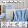 4 Piece Large Bath Towel Set 35"x70" Blue Extra Large
