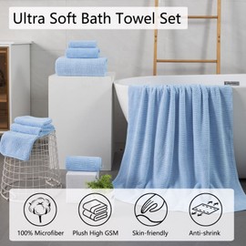 4 Piece Large Bath Towel Set 35"x70" Blue Extra Large Bath Sheets Oversized Jumbo Towels 600GSM Soft Highly Absorbent Quick Dry Beach Chair Towels Woven Towels for Bathroom Hotel and Spa