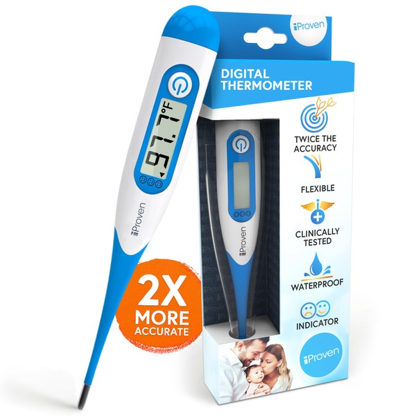 iProven Digital Thermometer for Adults and Kids, Rectal and Oral Thermometer, Accurate Reading with Special Smiley Fever Indicator, Flexible Tip and a Hardcase