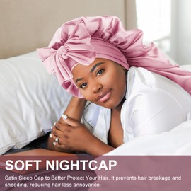 DRESHOW Long Satin Braid Cap for Women Silk Hood for Sleeping Sleep Cap with Elastic Band Night Cap for Long Curly Hair Locs, 1 x sleep cap: pink