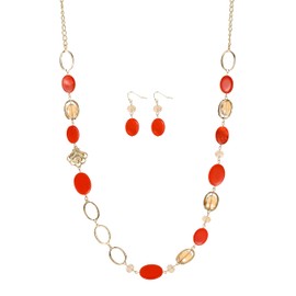 Xalroco Trendy Long Chunky Beaded Necklace and Earrings Set for Women Shell Crystal Beads Chain Necklace Fashion Western Boho Jewelry Gift (Orange)