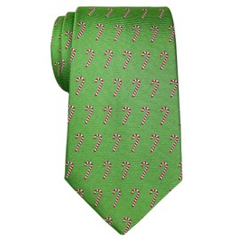 Retreez Green Christmas Woven Men's Tie with Christmas Candy Canes Pattern