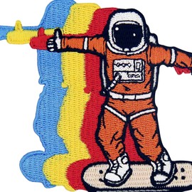 Spaceman Astronaut Skateboard Patch Embroidered Applique Badge Iron On Sew On Emblem