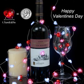 KAiSnova Mother Day Decor 10ft 40LEDs Red Pink White Heart Shaped Twinkle Fairy Lights Heart Lights Battery Operated with Remote Heart String Lights Indoor Bedroom for Wedding Indoor Party