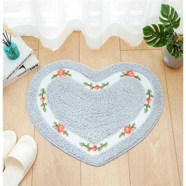 Heart Shaped Floral Rural Style Rug, Water Absorbent Bathroom Floor Mat, Shower Rug Bedroom Living Room Carpet (19.7x23.6inches, Blue)