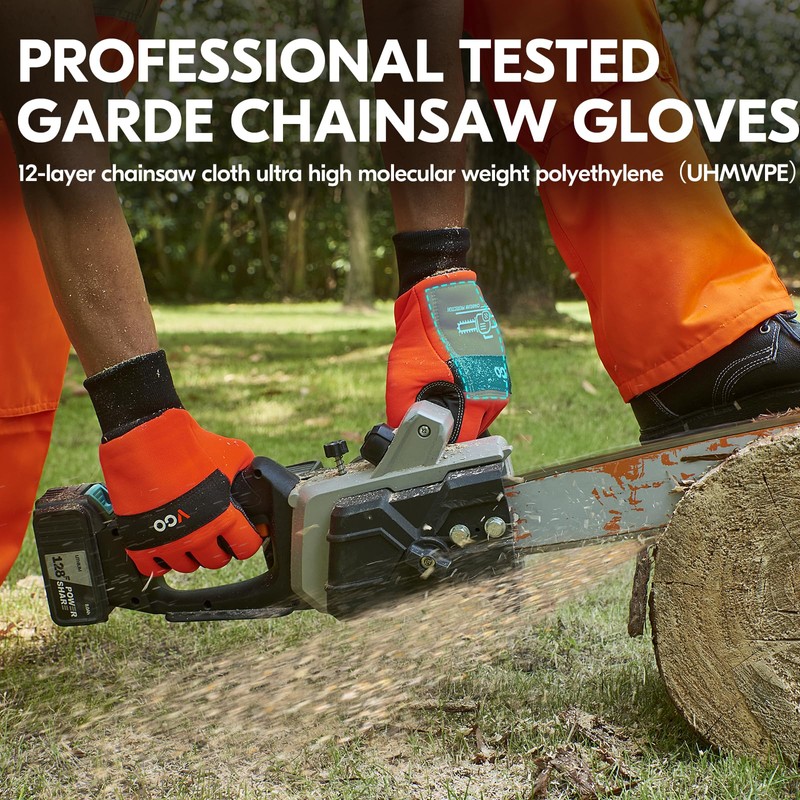 Vgo... Chainsaw Gloves,12-Layer Chainsaw Protection on Left Hand Back,Safety Goat