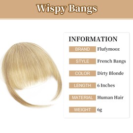 Flufymooz Clip in Bangs 100% Human Hair, Bangs Hair Clip Extensions, Clip on Bangs Wispy Bangs French Bangs Fringe with Temples Hairpieces for Women, Fake bangs for Daily Wear(Wispy Bangs Ash Blonde)
