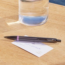 Parker IM Vibrant Rings Ballpoint Pen | Satin Black Lacquer with Amethyst Purple Accents | Medium Point with Blue Ink Refill | Gift Box