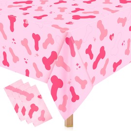 3PCS Pink Bachelorette Tablecloths,Disposable Funny Naughty Plastic Table Cover for Bridal Shower, Wedding Bachelor Girl Party Decor