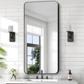 KOCUUY 24"x48" Large Rectangle Vanity Mirror, Black Metal Frame Mirror with Rounded Corner, Modern Design of Upgraded Shatterproof Glass for Bathroom, Bedroom, Living Room, Entryway