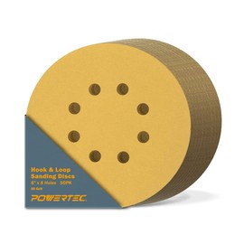 POWERTEC 50 discos de lijado de gancho y bucle de grano 80 de 6 pulgadas, 8 agujeros, almohadillas para orejas de lijado de 6 pulgadas para automóvil, paneles de yeso, carpintería con lijadora