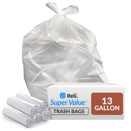 Reli. Reli. 13 Gallon Trash Bags | 250 Bags | Clear | Tall Kitchen | Strong | Garbage
