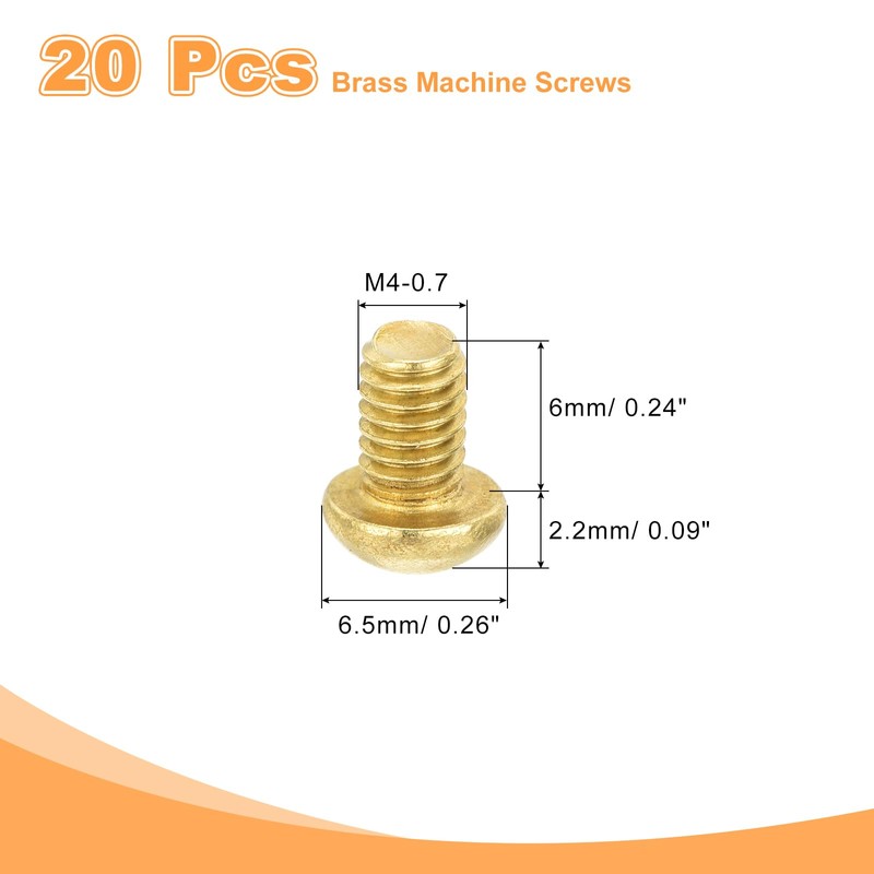 uxcell 20Pcs Brass Machine Screws, M4x6mm Phillips Pan Head Fastener