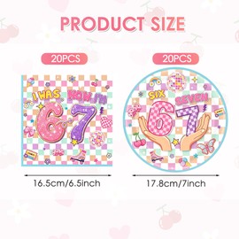 40PCS I Was 6 Now I'm 7 Decoration Pink 67 Plates and Napkins Tableware Set