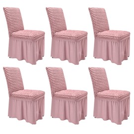 NICEEC High Stretch Chair Covers for Dining Chairs Covers Set of 6 Removable Dining Room Chair Covers with Skirt Spandex Parson Chair Slipcovers Protector for Kitchen Wedding Party Banquet(Pink)