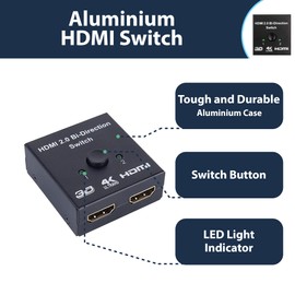 Pipestation HDMI Switch 4K 1080p - HDMI Splitter 2 in 1 Out - HDMI Splitter 2 In 1 Out to Switch Between Your Inputs on One Display - HDMI Switch Between Laptops, TVs, Games Consoles & More