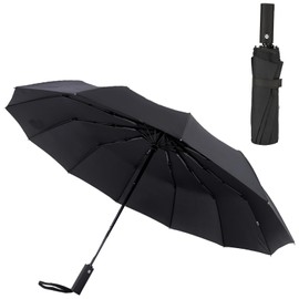 Leiskya Folding Umbrella, Diameter 41.3 inches (105 cm), 12 Ribs, Automatic Opening/Closing, Windproof, UV Protection, Unisex, Rain or Sun, black, Extra large