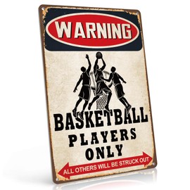 PAIION Basketball Wall Decor Metal Sign for Boys Room - Sports Bedroom Decor, Gifts for Boys 8-12, Vintage Tin Sign Basketball Players Only 8x12 Inch