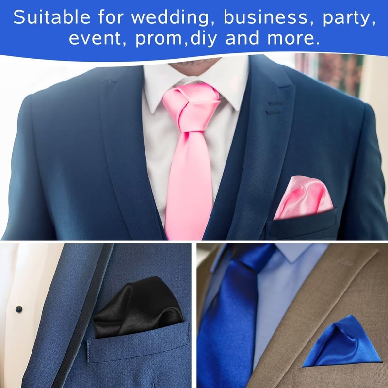 FELYSIK Men Pocket Squares Set for Suit Tuxedo, Satin Handkerchief