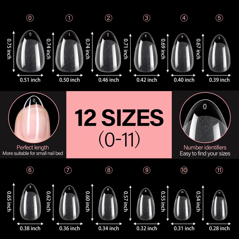 AILLSA Short Almond Nails 504PCS Half Matte Fake Nails Tips