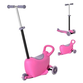 3-in-1 Ride On Push Car, Kids Scooter, Sliding Walker, Push Rider, with Adjustable Handlebar, 3 Balanced Wheels, Removable Storage Seat, for Boys and Girls Aged 2-6 Years Olds - Color: pink
