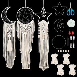 BEUNITONE Macrame Kits for Adults Beginners Easy 3 Set Moon Star Craft Kits DIY Dream Catcher Kit with Instructions Video Macrame Wall Hanging Supplies Dream Catcher Kit for Room Wall Decoration