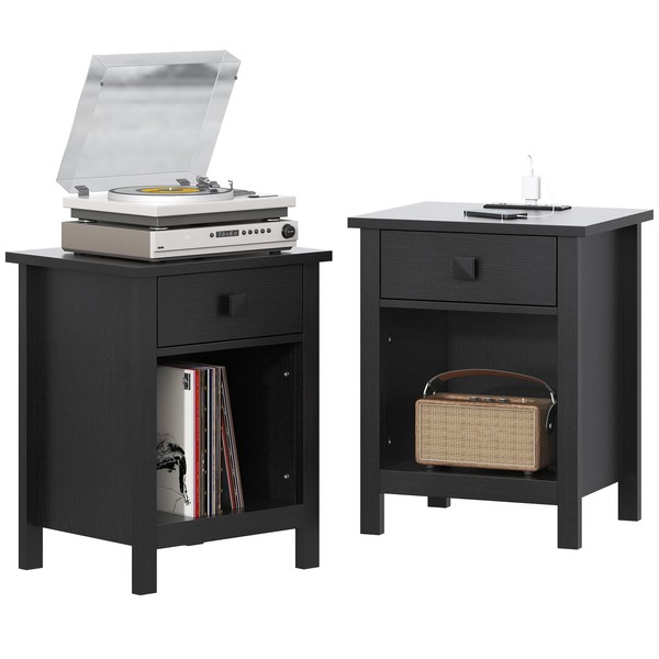 Saudism Set of 2 Nightstand with Charging Station, 23.6 Inch