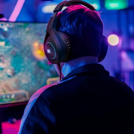 Vorago Start The Game HS-501 Diademas Gamer con Micrófono, Luz RGB, Diafragma 40 mm, Cable Recubierto Súper Resistente y Almohadillas XL Over Ear