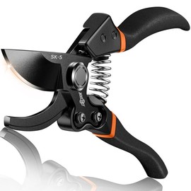 DECERK Pruning Shears for Garden  8.5" Professional Bypass Gardening Scissors & Clippers, Super Sharp SK5 Blade, Ergonomic Handle Heavy Duty Hand Held Pruners, Gardening Gift for Women Men with wood finish, 2025 home Tool Lock Cutting:_Black Orange