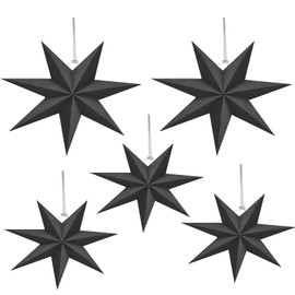Pack of 5 Folding Stars, Black, 7 Points Folding Stars, Black, Hanging Decoration Made of Paper, Paper Star Decoration for Windows, Stars Paper Decoration for Home, Parties, Weddings