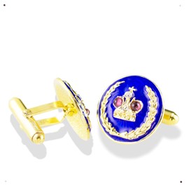 Blue Cufflinks Royal Crown with Garnets Jewelry for Men Gold Vermeil over 925 Sterling Silver