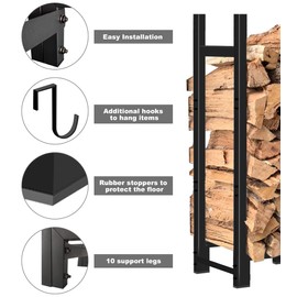 Khordin Khordin 8ft Firewood Rack Outdoor Adjustable Heavy Duty Wood Rack Fire Wood Holder for Indoor Storage Fireplace Metal Lumber Organizer Wood Stand Stacker, Black