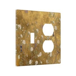 LuHuoLu Decorative Outlet Covers Vintage White Flowers Birds on Golden Background 2 Gang Outlet Cover Wall Plate Single Toggle Duplex Light Switch Cover Plate Switch Plate Covers