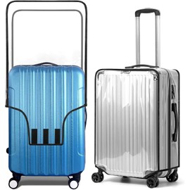 Aomiduo Pack of 2 Transparent Suitcase Covers, Travel Suitcase Protective Cover, PVC Suitcase Covers, Waterproof, Transparent, Dustproof, Black Border, 20 inches