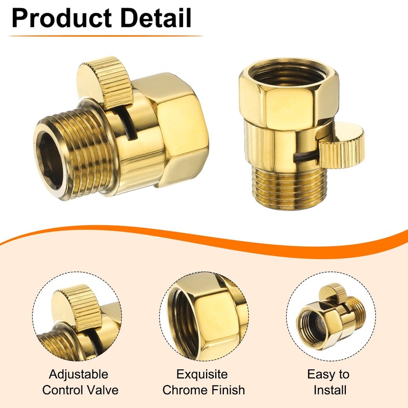 sourcing map Brass Chrome Shower Head Shut Off Valve, G1/2"