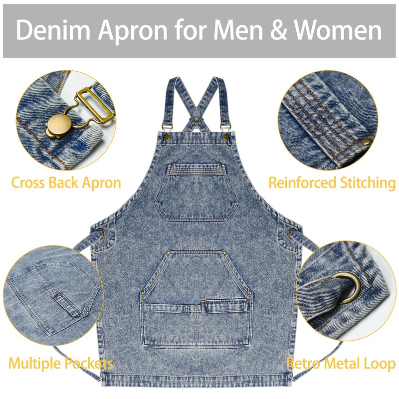 Beitiny Denim Apron with Pockets, Cross Back Apron for Men