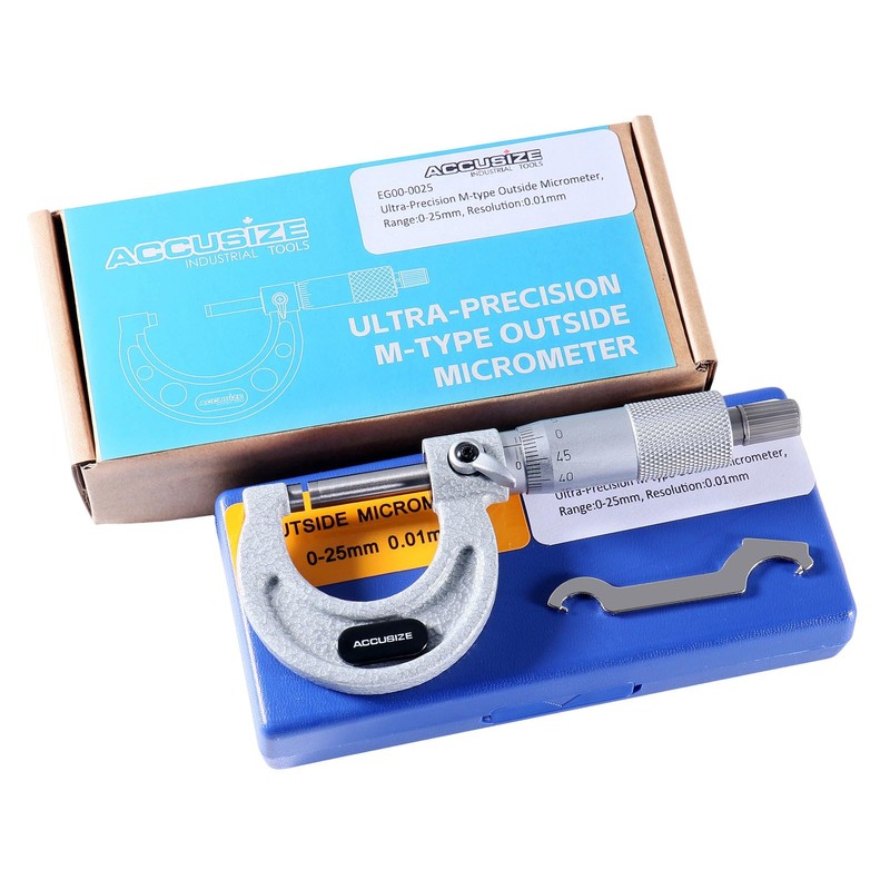 Accusize Industrial Tools 0-25mm by 0.01mm Ultra-Precision Outside Micrometer, EG00-0025