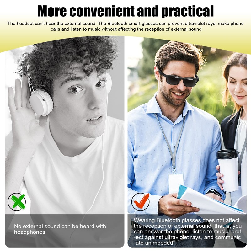 CatXQ Smart Glasses,Wireless Bluetooth,IP5 Waterproof,Bone Conduction Sound (Music&Call) for All