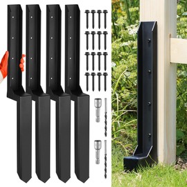AOPEC Fence Post Repair Kit, Heavy Duty One-Piece Steel Anchor & Stakes for Repair Broken Tilted Leaning Wood Posts, Rust-Proof Easy Installation, Upgraded 11-Gauge Thickness (4 Pack)