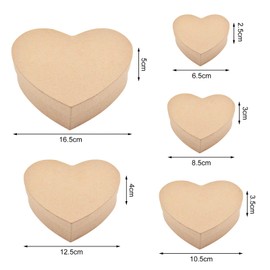 WANDIC Paper Mash Box, Set of 5, Heart Shape Mini Kraft Paper Box with Lid, Perfect for Craft & Storage Accessories Cosmetic Jewelry Gift Home