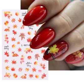 Fall Leaves Nail Art Stickers 3D Self-Adhesive Pumpkin Nail Stickers Love Autumn Leaves Nail Art Supplies for Women Nail Decorations Thanksgiving Day Accessories 6 Sheets