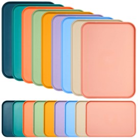 Skylety 18 Pack Plastic Fast Food Trays Bulk Colorful Cafeteria Food Trays Rectangular Serving Trays Lunch Meal Trays for School Party Kitchen, 9 Colors, 12 x 9 Inch