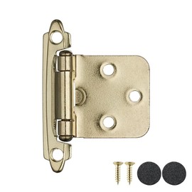 JQK 1/2 Inch Overlay Cabinet Door Hinges Gold, 10 Pack 5 Pairs Flush Face Mount Cupboard Self-Closing Kitchen Cabinet Hinges with Door Bumper, CH200-BG-P10