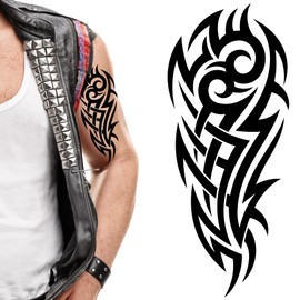 Tatodays 2x Sheets temporary Hawaiian tattoo Aztec Polynesian Samoan stick on black maori tribal body art sticker transfer for arms shoulder back for adult men and women luau party fancy dress