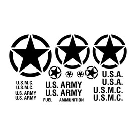 Kit Set Military Vehicle Truck Restoration Decal Sticker Army MP M37, M38, Compatible with Wrangler, Willys Invasion Victory Freedom Star, Block Letter Style Black, Flat Matte