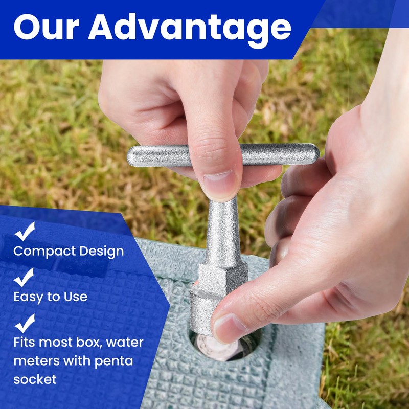 Enhon Curb Box Wrench for Pentagon Curb Boxes, Water Meter