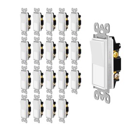 Kcmytoner Single Pole Light Switch,Decora Double Rocker Wall Paddle Light Switches,On/Off Switches with 15 Amp/120-277V,Wall Switch for Residential and Commercial Areas,UL Listed,White,20PK