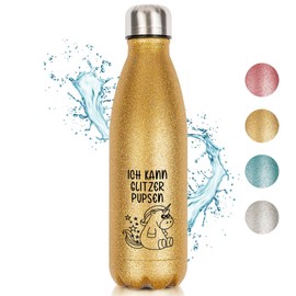 Stainless Steel Glitter Drinking Bottle | I Can Pupsen Glitter And What Can You? | Thermal Flask | BPA Free | Gift Idea | Gold